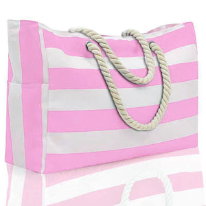 Striped Rope Handle Canvas Large Tote Bag