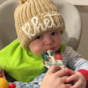 Hand Embroidered Name Children's Knitted Hat