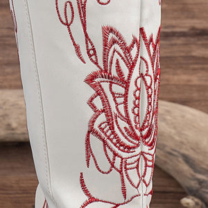 Bright White Leather Embroidered Western Cowgirl Boots