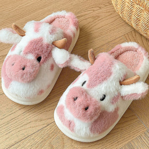 Cow Thick Sole Plush Thermal Home Slippers