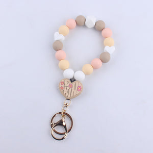 Tassel Love Silicone Beaded Bracelet Keychain(moq:3)