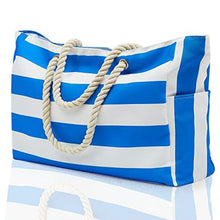 Load image into Gallery viewer, Striped Rope Handle Canvas Large Tote Bag
