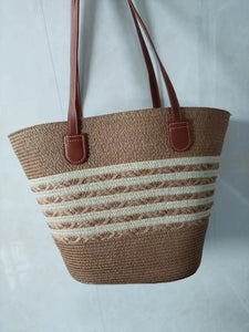 Straw Woven Striped Vacation One Shoulder Bag