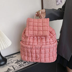 Solid Flapped Quilted Puffer Backpack