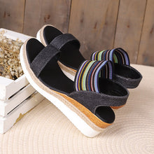 Load image into Gallery viewer, Elastic Striped Band Platform Wedge Sandals
