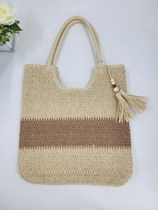 Straw Woven Tassel Decor Tote Bag