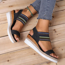 Load image into Gallery viewer, Elastic Striped Band Platform Wedge Sandals
