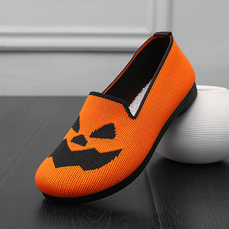 Halloween Pumpkin Face Slip On Flats