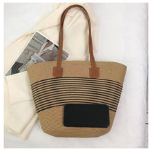 Load image into Gallery viewer, Straw Woven Striped Vacation One Shoulder Bag
