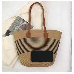 Straw Woven Striped Vacation One Shoulder Bag