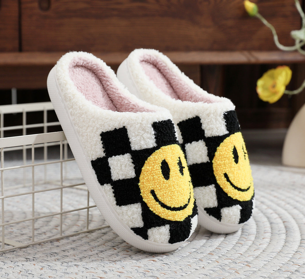 Checkered Smiley Face Slippers