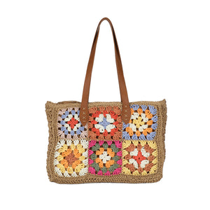 Floral Crochet Large Square Tote Bag