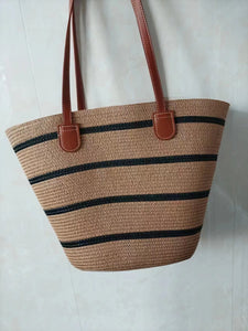 Straw Woven Striped Vacation One Shoulder Bag