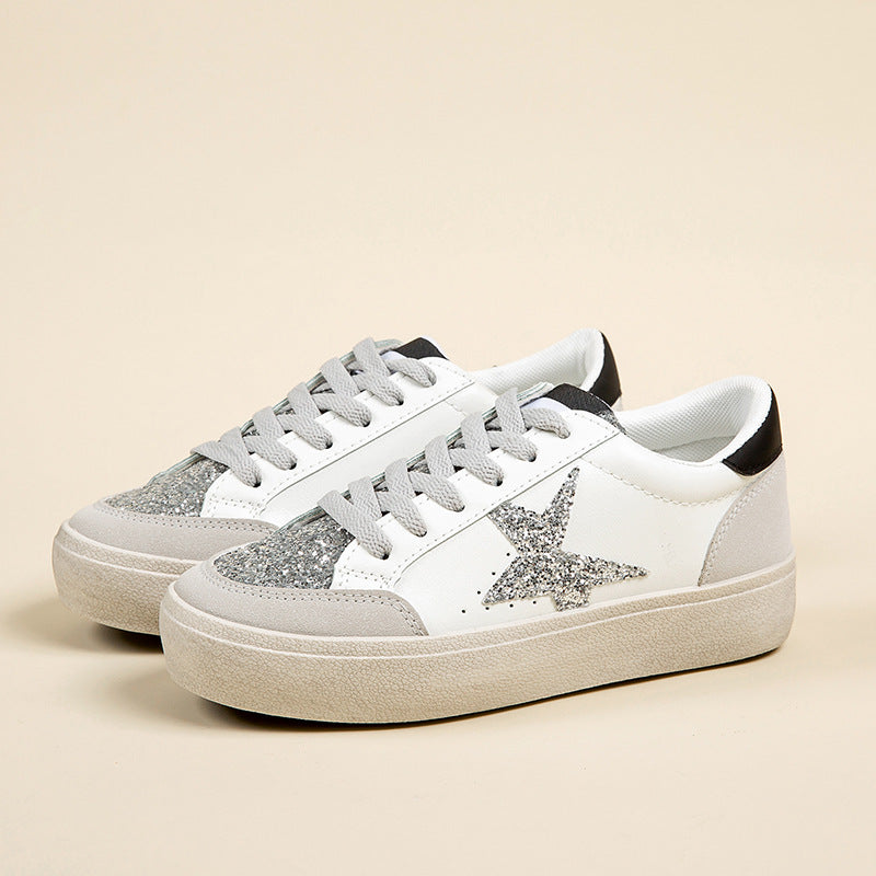 Glitter Patchwork Lace-up Sneakers