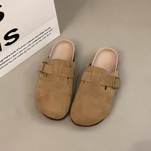 Suede Buckle Detail Slippers