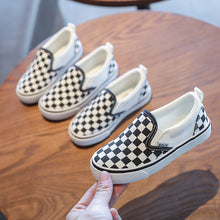 Load image into Gallery viewer, Womens and Kids Black and White Checker Slip-ons
