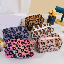 Load image into Gallery viewer, Leopard Print Zipper Plush Cosmetic Bag
