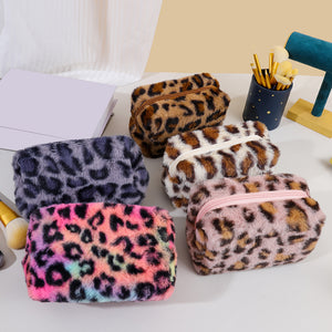 Leopard Print Zipper Plush Cosmetic Bag