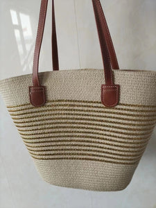 Straw Woven Striped Vacation One Shoulder Bag