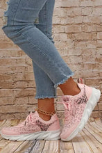 Load image into Gallery viewer, Pink Leopard Mesh Lace up Sneaker
