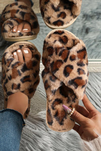 Leopard Cross Fur Slippers