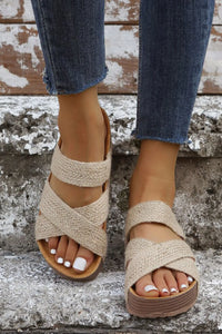 Linen Woven Cross Criss Hollowed Slip-On Slippers