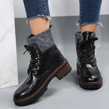 Load image into Gallery viewer, Knitted Patched Lace-up Heeled Ankle Boots
