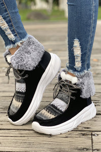 Plush Suede Patched Lace Up Ankle Boots