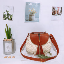 Load image into Gallery viewer, Bamboo Weaving Leather Flap Tassel Shoulder Bag
