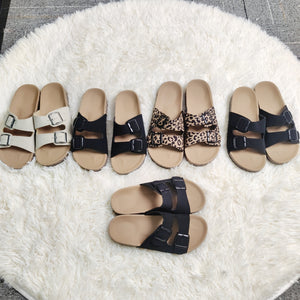 Beach Double Buckle Cork Slippers