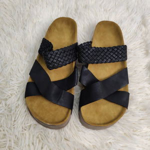 Linen Woven Cross Criss Hollowed Slip-On Slippers