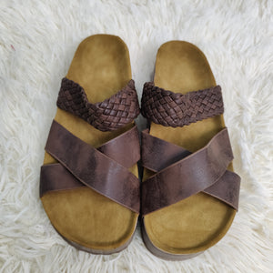 Linen Woven Cross Criss Hollowed Slip-On Slippers