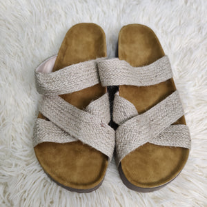 Linen Woven Cross Criss Hollowed Slip-On Slippers