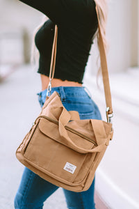 Multi Pockets Zipped Large Canvas Shoulder Bag