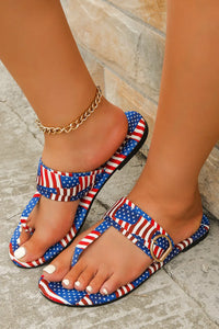 Blue Stars and Stripes Print T-Strap Slippers