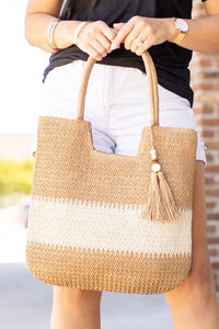 Straw Woven Tassel Decor Tote Bag