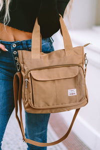 Multi Pockets Zipped Large Canvas Shoulder Bag