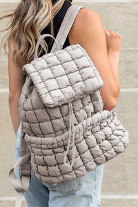 Solid Flapped Quilted Puffer Backpack