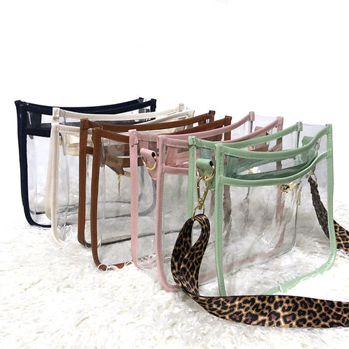 Transparent PVC Leopard Print Shoulder Strap Crossbody Bag - KOC