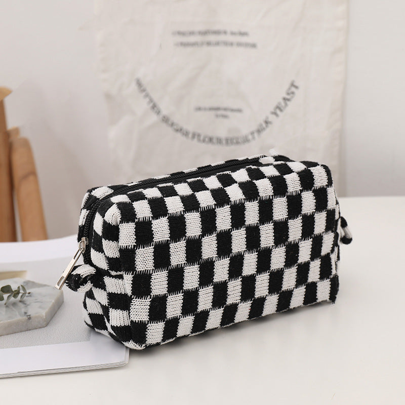 Checkerboard Knit Cosmetic Bag