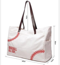 Load image into Gallery viewer, Baseball Embroidered Capacity Canvas Tote
