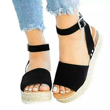 Load image into Gallery viewer, Women&#39;s Hemp Rope Platform Sandals-black
