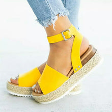 Load image into Gallery viewer, Women&#39;s Hemp Rope Platform Sandals-yellow
