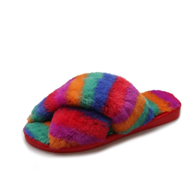 Colorful Plush Cross Plush Slippers - KOC