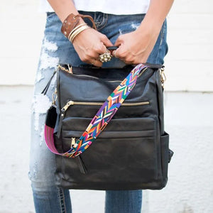 Leather Backpack With Colored Shoulder Straps - KOC