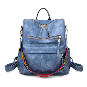 Leather Backpack With Colored Shoulder Straps - KOC