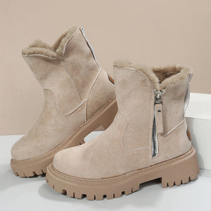 Faux Fur Zipped Boots-Beige