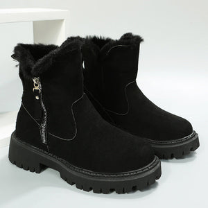 Faux Fur Zipped Boots-Black