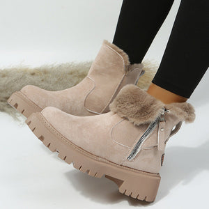 Faux Fur Zipped Boots-Beige