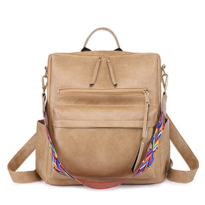 Leather Backpack With Colored Shoulder Straps - KOC